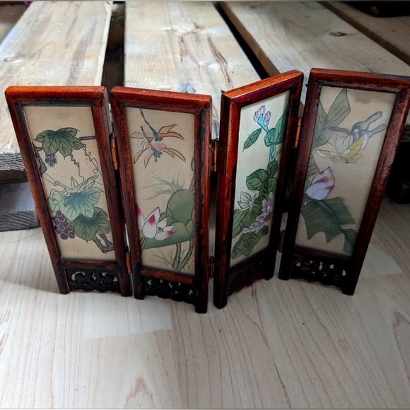 Antique Japanese 4-Panel Folding Screen. Hand Carved/Pained | + 3 extra Panels - Picture 6 of 12